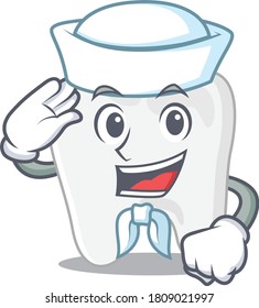 Smiley sailor cartoon character of tooth wearing white hat and tie