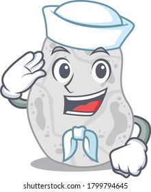 Smiley sailor cartoon character of white planctomycetes wearing white hat and tie