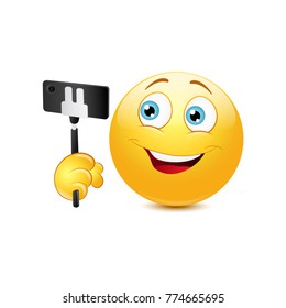 Smiley with selfie on white background