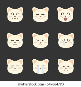 Smiley Set of Cat Cartoon. Isolated.