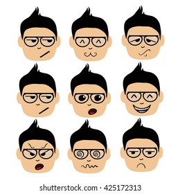Smiley set. Cool guy with glasses emoticons 1.