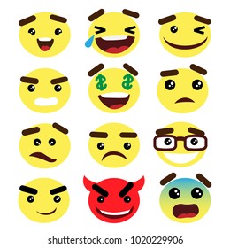 Smiley. Set of emotional yellow face. Flat vector emoticons. Vector characters smiley