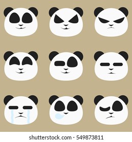 Smiley Set of Panda Cartoon. Isolated.