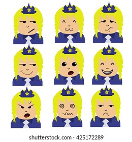 Smiley set. Police officer emoticons 1.(girl/woman)