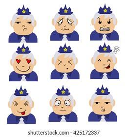 Smiley set. Police officer emoticons 1(old man)