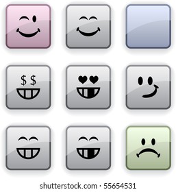 Smiley set of square dim icons.