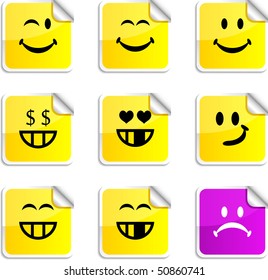 Juego sonriente de calcomanías cuadradas lustrosas.