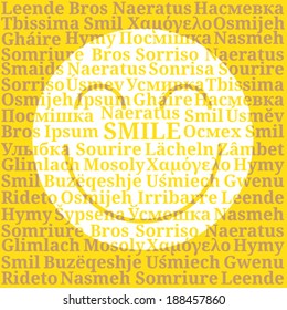 Smiley sign consisting of the word "Smile" in the languages of Europe
