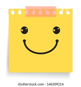 Smiley sign on yellow paper note. Vector illustration.