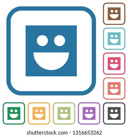 Smiley simple icons in color rounded square frames on white background