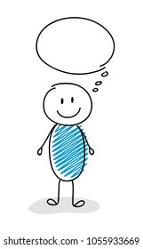 Smiley stickman with empty speech ballon. Vector.
