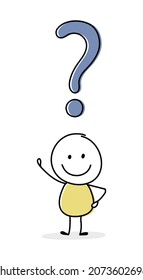 Smiley stickman with question mark symbol. Business concept. Vector