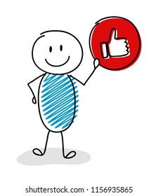 Smiley stickman with thumb - like (social media) icon. Vector.