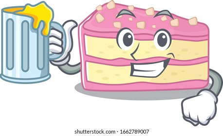 Diseño de mascota de tarta de fresa sonriente con un gran cristal