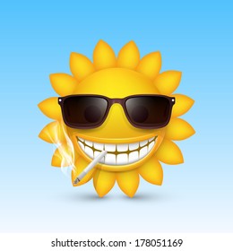 Smiley sun glasses smoke. Vector