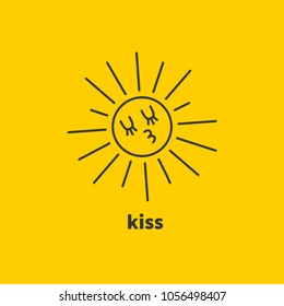 Smiley sun with rays kissing. Summer, vacation, banner, card linear icon. Vector illustration