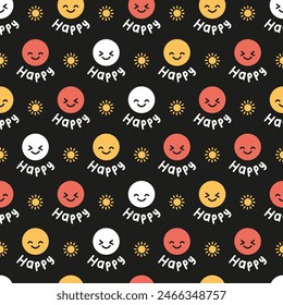 Smiley Sunburst Emoticon Bliss Face Vector Pattern can be use for background and apparel design
