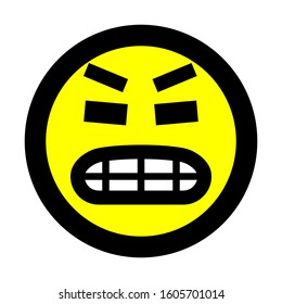 Smiley - super very angry - black outline, yellow theme - vector illustration
