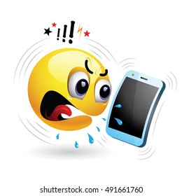 Smiley talking on a phone. Vector illustration of a smiley getting angry and yelling during phone talk.