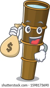 Smiley telescope Scroll cartoon character with money bag