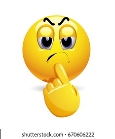 Smiley thinking. Emoticon put finger on his chin and thinking.