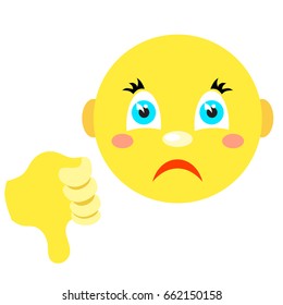 Smiley with thumb thumb down. Icons on a white background. Vector image in a cartoon style