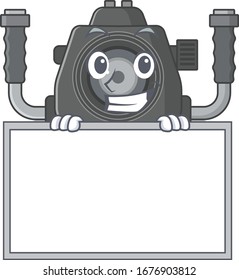 Smiley underwater camera cartoon character style bring board