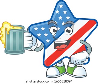 Smiley USA star mascot design holding a glass of beer