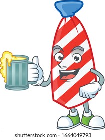 Smiley USA stripes tie mascot design holding a glass of beer