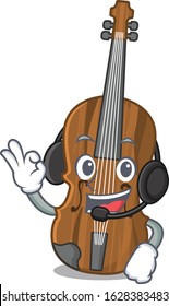 Smiley violin cartoon character design wearing headphone