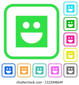 Smiley vivid colored flat icons in curved borders on white background