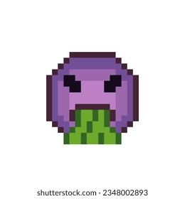 Smiley vomit, puke emoticon pixel art emotion disgust face angry flat style icon 8-bit. Isolated vector illustration.