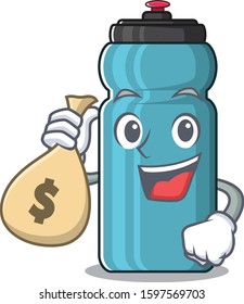 Smiley water bottle Scroll cartoon character with money bag