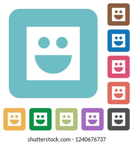 Smiley white flat icons on color rounded square backgrounds