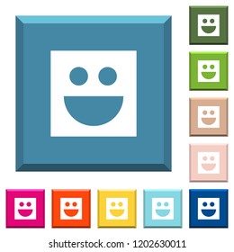 Smiley white icons on edged square buttons in various trendy colors