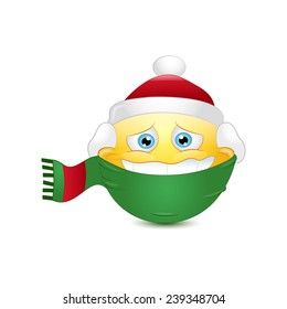 Smiley in winter clothes on a white background