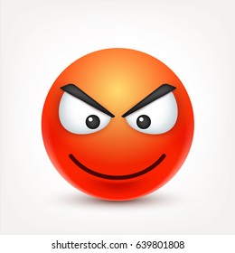Smiley,angry emoticon. Red face with emotions. Facial expression. 3d realistic emoji. Funny cartoon character.Mood. Web icon. Vector illustration.