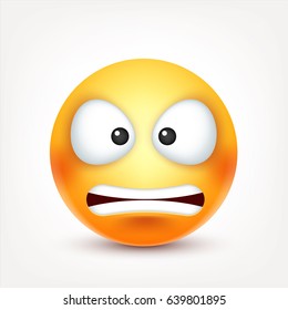 Smiley,angry emoticon. Yellow face with emotions. Facial expression. 3d realistic emoji. Funny cartoon character.Mood. Web icon. Vector illustration.