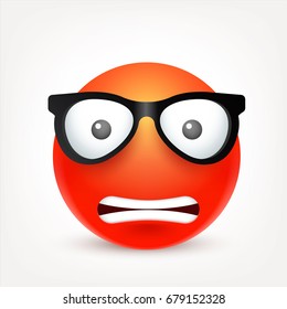Smiley,emoticon. Red face with emotions. Facial expression. 3d realistic emoji. Sad,happy,angry faces.Funny cartoon character.Mood. Web icon. Vector illustration.