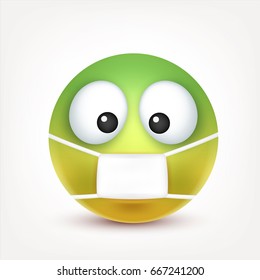 Smiley,emoticon set. Green face with emotions. Facial expression. 3d realistic emoji. Sad,happy,angry faces.Funny cartoon character.Mood. Web icon. Vector illustration.