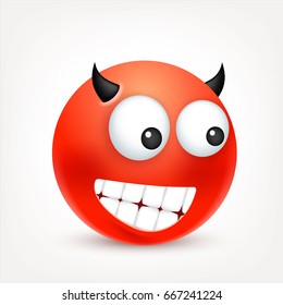 Smiley,emoticon set. Red face with emotions. Facial expression. 3d realistic emoji. Sad,happy,angry faces.Funny cartoon character.Mood. Web icon. Vector illustration.