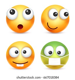 Smiley,emoticon set. Yellow face with emotions. Facial expression. 3d realistic emoji. Sad,happy,angry faces.Funny cartoon character.Mood. Web icon. Vector illustration.