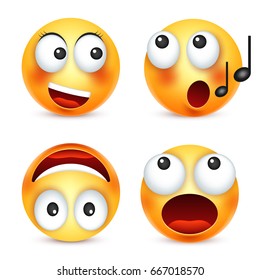 Smiley,emoticon set. Yellow face with emotions. Facial expression. 3d realistic emoji. Sad,happy,angry faces.Funny cartoon character.Mood. Web icon. Vector illustration.
