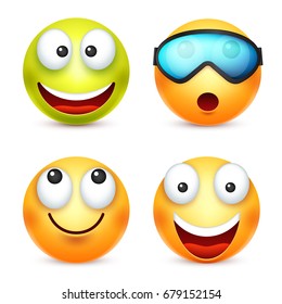 Smiley,emoticon set. Yellow face with emotions. Facial expression. 3d realistic emoji. Sad,happy,angry faces.Funny cartoon character.Mood. Web icon. Vector illustration.
