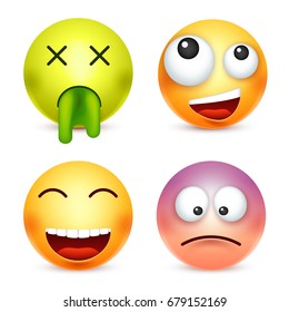 Smiley,emoticon set. Yellow face with emotions. Facial expression. 3d realistic emoji. Sad,happy,angry faces.Funny cartoon character.Mood. Web icon. Vector illustration.