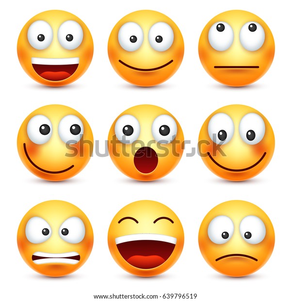 スマイル 絵文字セット 感情を持つ黄色い顔 表情 3dのリアルな絵文字 悲しみ 幸せ 怒りの顔 おかしな漫画のキャラクター ムード ウェブアイコン ベクターイラスト のベクター画像素材 ロイヤリティフリー