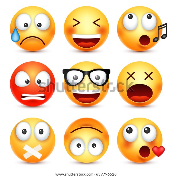 Smileyemoticon Set Yellow Face Emotions Facial Stock Vector (Royalty ...