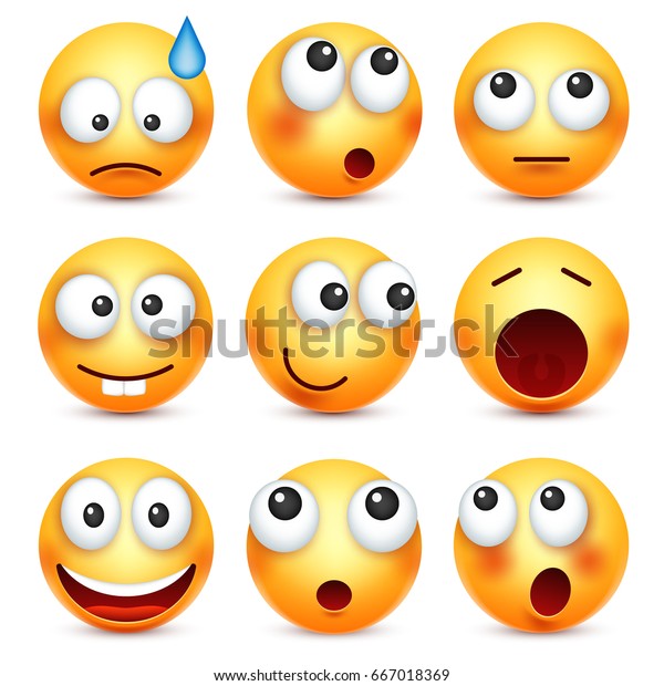 Smileyemoticon Set Yellow Face Emotions Facial Stock Vector (Royalty ...