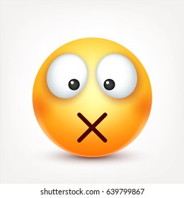 Smiley,emoticon. Yellow face with emotions. Facial expression. 3d realistic emoji. Funny cartoon character.Mood. Web icon. Vector illustration.