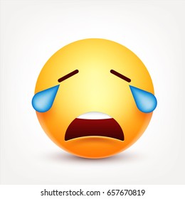 Smiley,emoticon. Yellow face with emotions. Facial expression. 3d realistic emoji. Funny cartoon character.Mood. Web icon. Vector illustration.